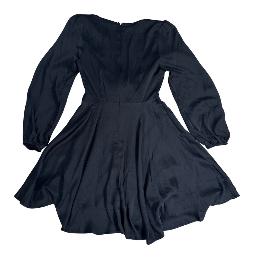 Baltic Born Woodbury Satin Mini Dress Black V-Neck Tie Front Long Sleeve Small - Picture 14 of 16